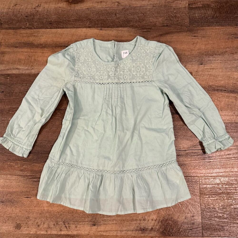 Gap Kids Embroidered Pintuck Blouse Mint Green Size M Ruffled Hem Farmhouse Boho